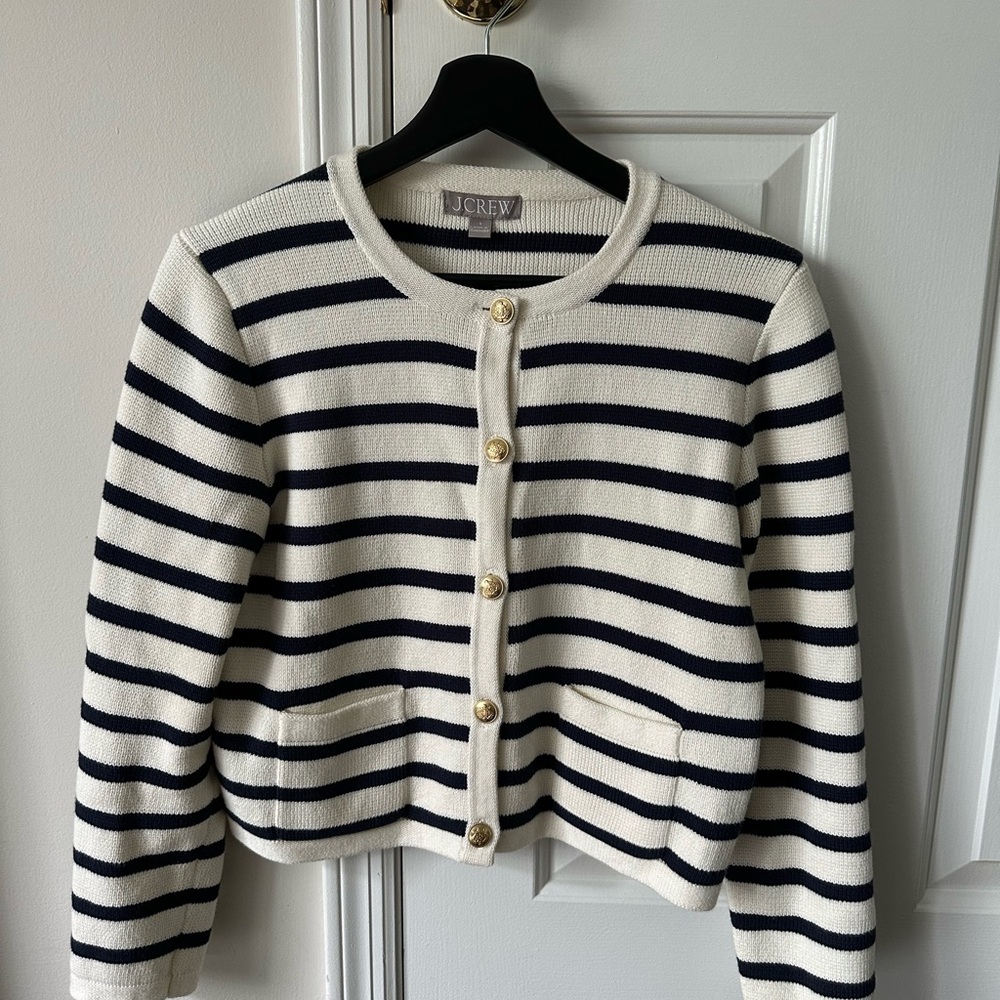 J. Crew Navy and White Cardigan Sweater